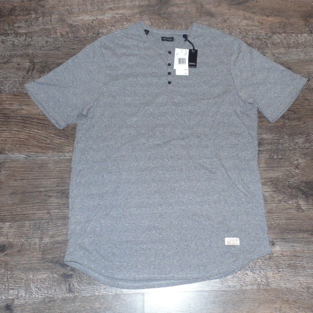 Buffalo Henley Shirt Mens XL Gray NEW Kolton Short Sleeve Curved Hem BM21522